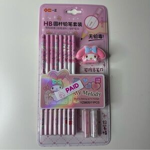 NEW Sanrio My Melody 11-Piece Stationery Set (Pencils, Pencil Caps & Sharpener)